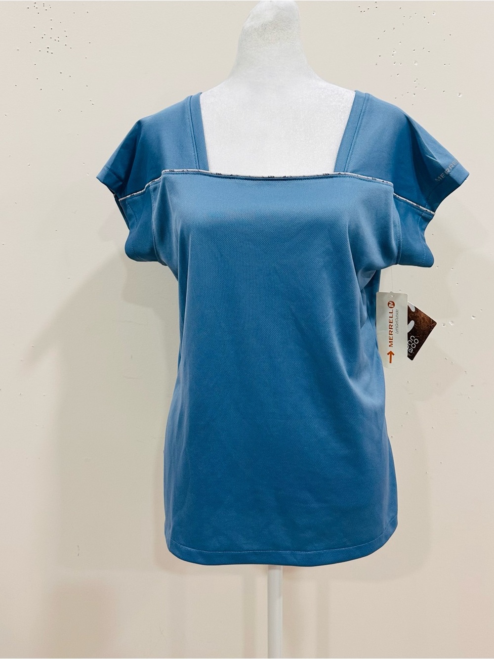 NWT Merrell Women's Blue Square Neck Short Sleeve Opti-Wick Activewear Shirt L
